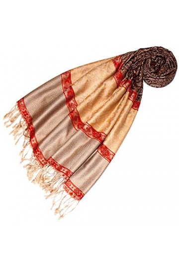 Lorenzo 93336 Cana Pashmina Écharpe jacquard tissée Motif cachemire Camel/marron/rouge 70 x 180 cm