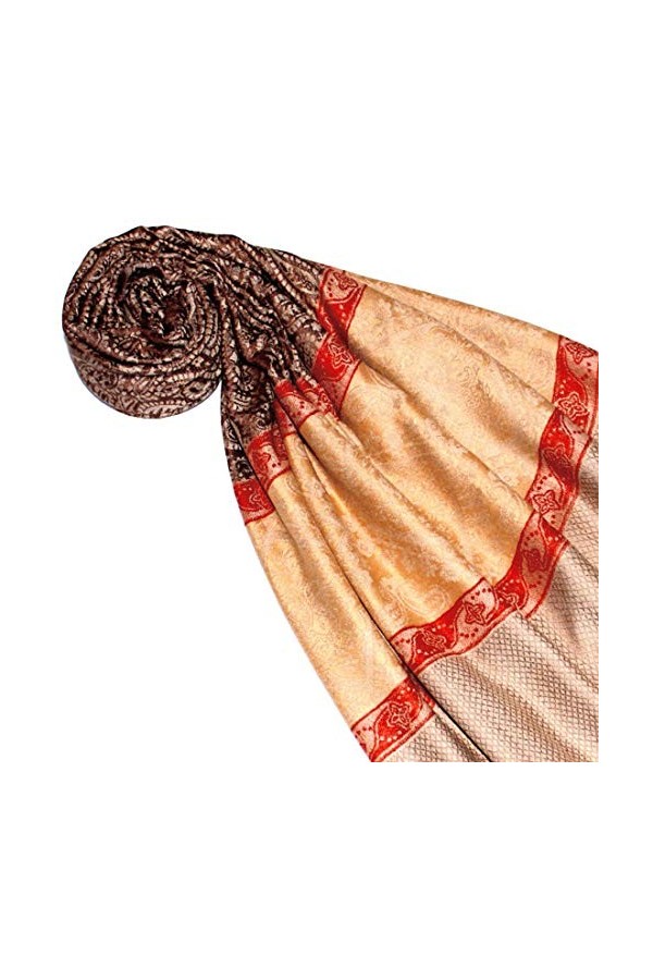 Lorenzo 93336 Cana Pashmina Écharpe jacquard tissée Motif cachemire Camel/marron/rouge 70 x 180 cm