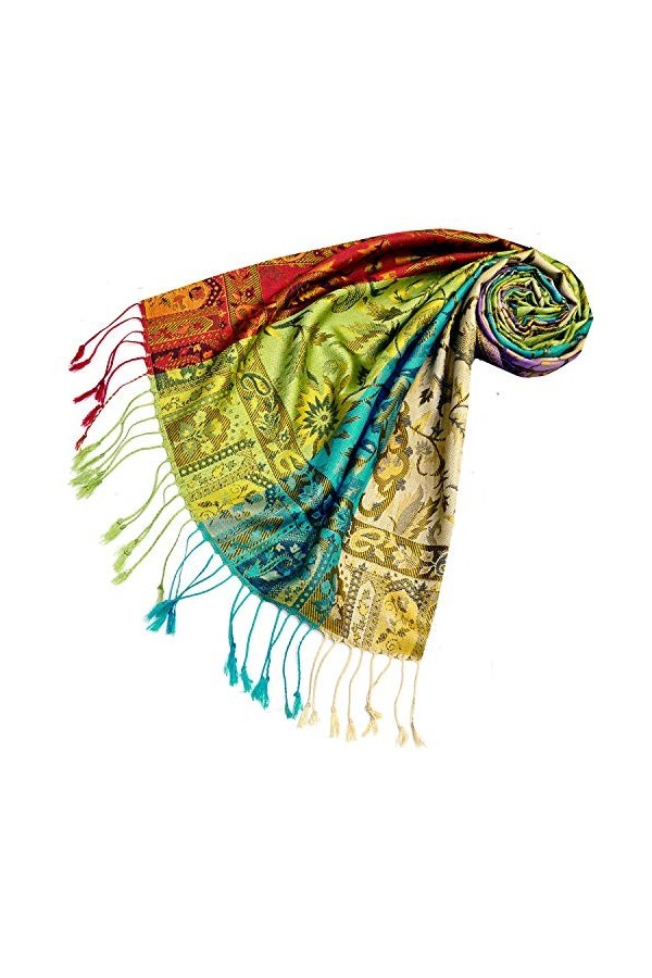 Lorenzo 78643 Cana Écharpe de luxe Pashmina pour femme en tissu jacquard 100 % soie Motif cachemire Multicolore