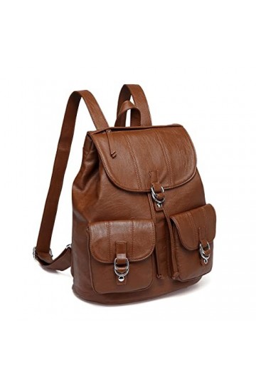 VASCHY Mini Sac a Dos Femme, Cordon Cartable Fille en PU Cuir avec Plein de Poches Petit Sacs Portés Dos Femme Sac Dos Colleg