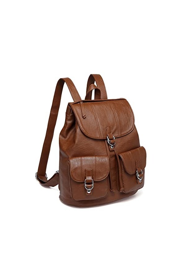 VASCHY Mini Sac a Dos Femme, Cordon Cartable Fille en PU Cuir avec Plein de Poches Petit Sacs Portés Dos Femme Sac Dos Colleg