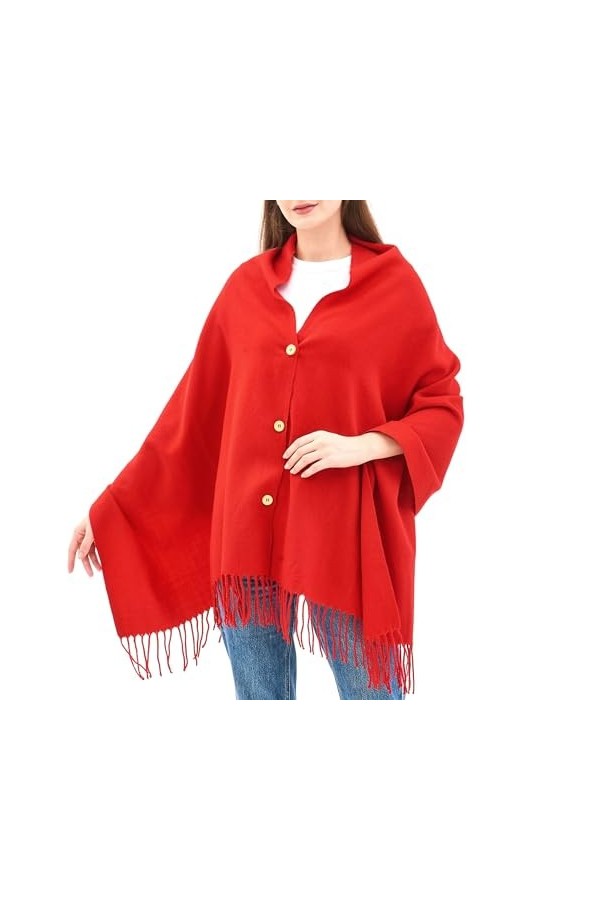 Alpine Swiss Pashmina Châle de soirée pour femme Grande écharpe à franges Poncho, Rouge, Taille unique