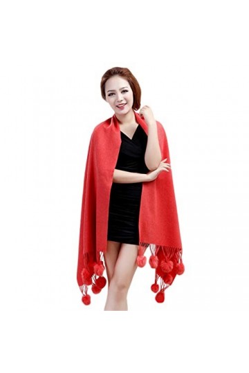 KAISHIN décontracté solide 100% laine écharpe pour femmes véritable fourrure de lapin glands châles mariée étoles de mariage 