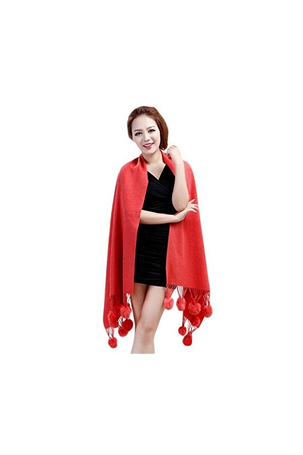 KAISHIN décontracté solide 100% laine écharpe pour femmes véritable fourrure de lapin glands châles mariée étoles de mariage 