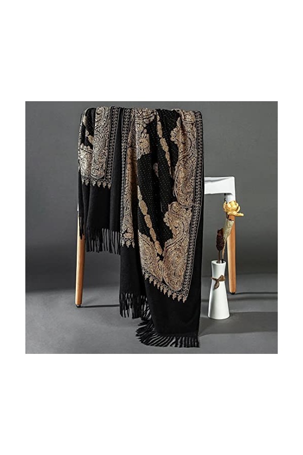 keusyoi Châle à pompons pour femme - Pashmina surdimensionné - Écharpe chaude douce et épaisse - Pour hijab musulmane