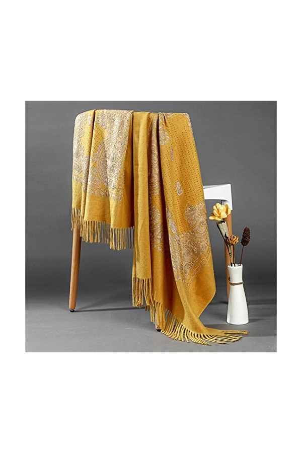 keusyoi Châle à pompons pour femme - Pashmina surdimensionné - Écharpe chaude douce et épaisse - Pour hijab musulmane