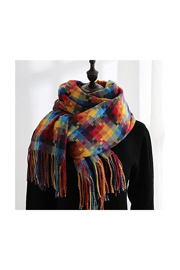 Écharpe À Carreaux Écharpe Hiver Chaleur Chaude Wrap Bandana Pashmina Long Tassel Foulard Couverture Épaisse Couverture De Fe
