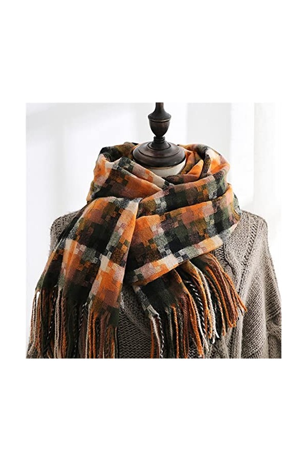 Écharpe À Carreaux Écharpe Hiver Chaleur Chaude Wrap Bandana Pashmina Long Tassel Foulard Couverture Épaisse Couverture De Fe