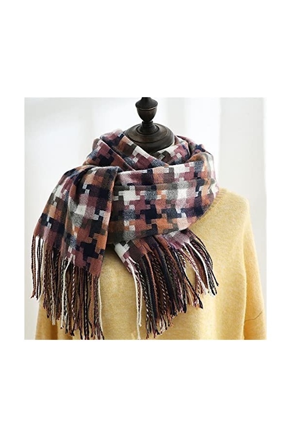 Écharpe À Carreaux Écharpe Hiver Chaleur Chaude Wrap Bandana Pashmina Long Tassel Foulard Couverture Épaisse Couverture De Fe