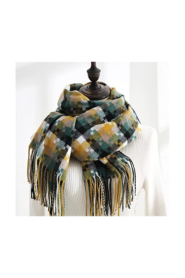 Écharpe À Carreaux Écharpe Hiver Chaleur Chaude Wrap Bandana Pashmina Long Tassel Foulard Couverture Épaisse Couverture De Fe