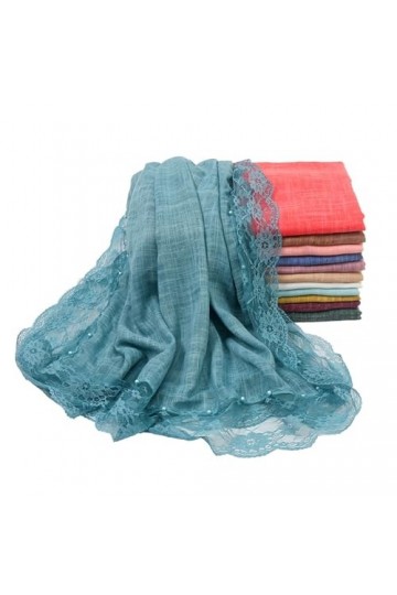 SYT-MD Echarpe Femme, Écharpe en coton et dentelle for femmes, Hijab uni à paillettes, châle en perles, bandeau en perles, Ba
