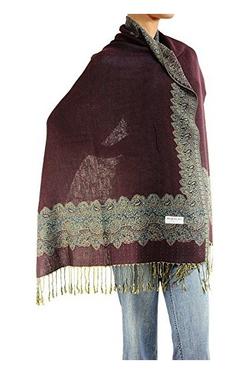 Womens Woven Double Side Pashmina Shawl Wrap Scarf 80" X 27" Maroon