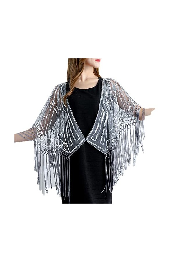 Youllyuu Châle à franges à paillettes style années 1920, doré, taille unique