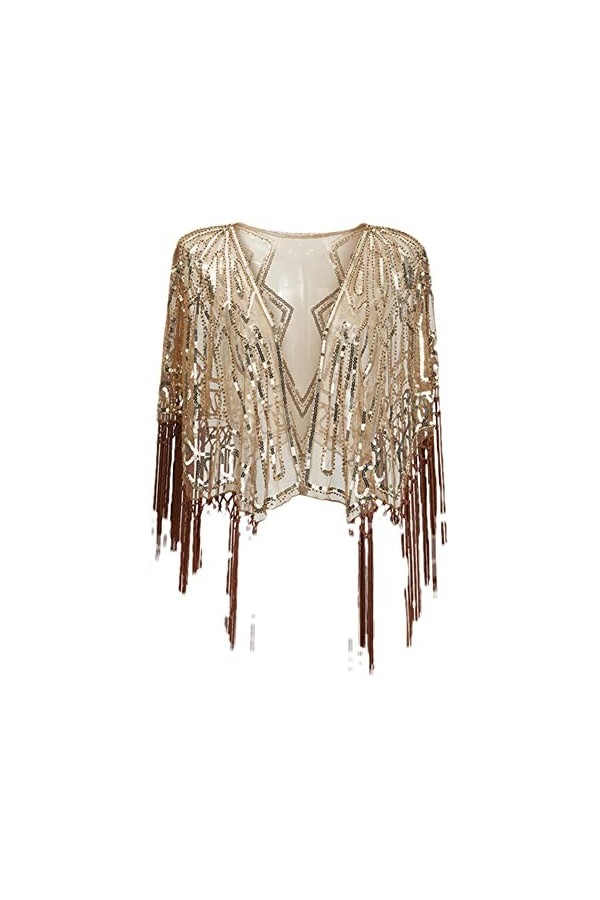Youllyuu Châle à franges à paillettes style années 1920, doré, taille unique