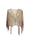 Youllyuu Châle à franges à paillettes style années 1920, doré, taille unique