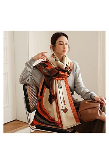Srfghjs écharpe Écharpe dhiver Femmes Cashmere Châles Châles Enroules Horse Imprimé Pashmina Chaud Epais Foulard Couverture 