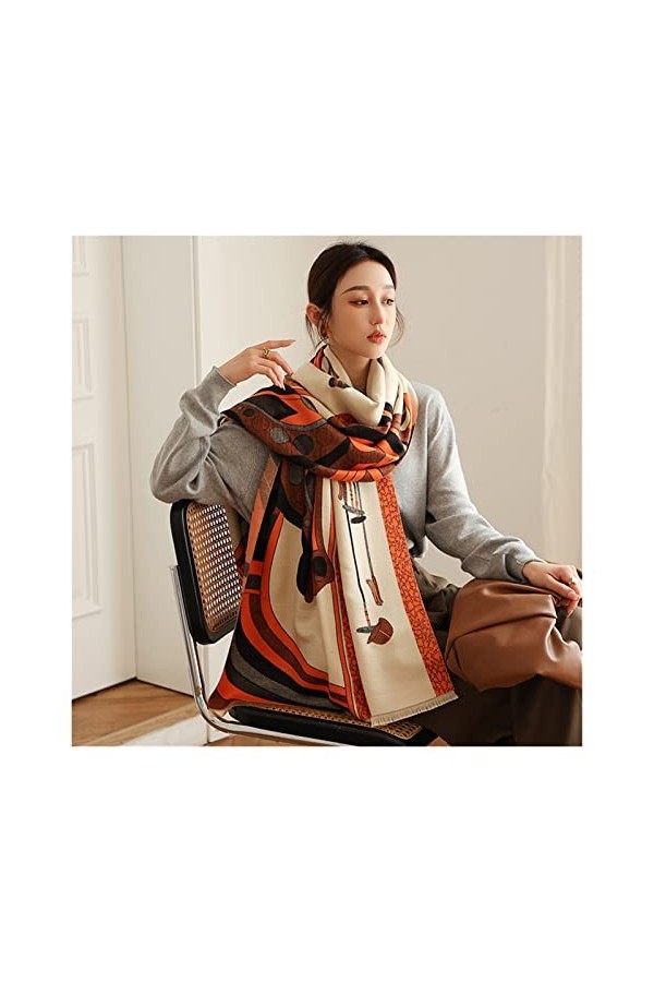Srfghjs écharpe Écharpe dhiver Femmes Cashmere Châles Châles Enroules Horse Imprimé Pashmina Chaud Epais Foulard Couverture 