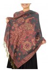 Peach Couture Écharpe châle Pashmina réversible à couches Motif paon floral, gris, taille unique