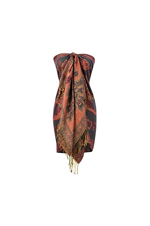 Peach Couture Écharpe châle Pashmina réversible à couches Motif paon floral, gris, taille unique