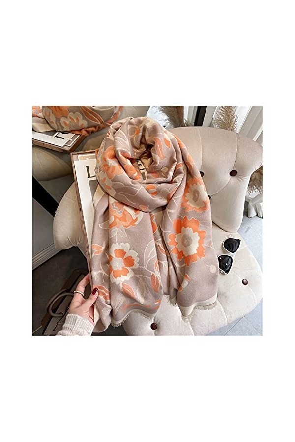 ZZLLFF Écharpe de Cachemire Floral Hiver Femmes Pashmina châles épais Femme Chaude Couverture Wraps Mode Dame Bandana Color 