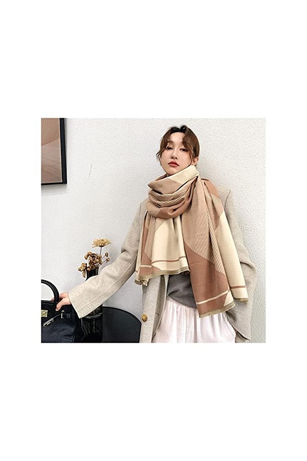 KGDC Echarpe Châle Épais en Cachemire Femme écharpe Hiver Chaud Pashmina Dame châles Wraps imprimé stripté Couverture Couvert