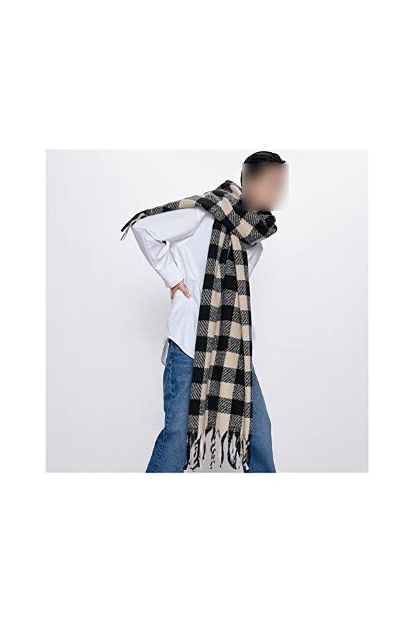 Echarpe TricotéE Douce Femme Hiver Soft Cachemire Écharpe Femmes Black & White Plaid Foulards Écharpes Châle Épaissir Épaissi