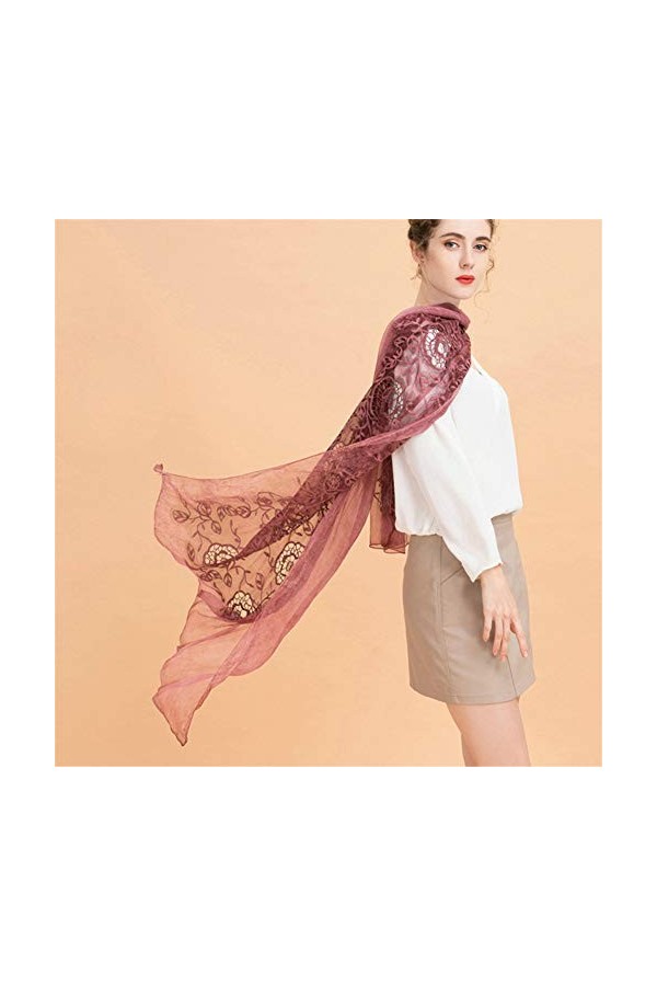 Snhpk Femme Mulberry Soie Élégante Longue Écharpe Dames Lcae Impression Prom Party Châles Wrap Neck Écharpes avec Boîte-Cadea