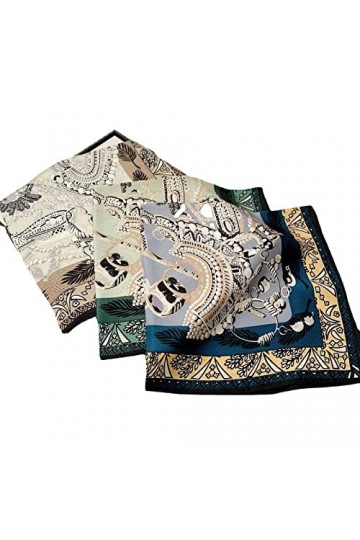 Châle en Soie 100%, écharpe Soie Femme, 3 Pack Grande Echarpe Châle Ultra-Léger Respirant Elégant Motif DImpression Bandanas