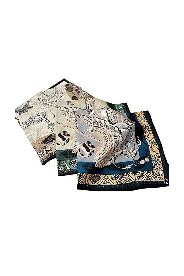 Châle en Soie 100%, écharpe Soie Femme, 3 Pack Grande Echarpe Châle Ultra-Léger Respirant Elégant Motif DImpression Bandanas