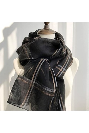 Foulard en Soie, Écharpes de Couverture pour Femmes et Hommes Élégant Hiver Long Doux Chaud Cosy Tartan Check Cachemire Laine