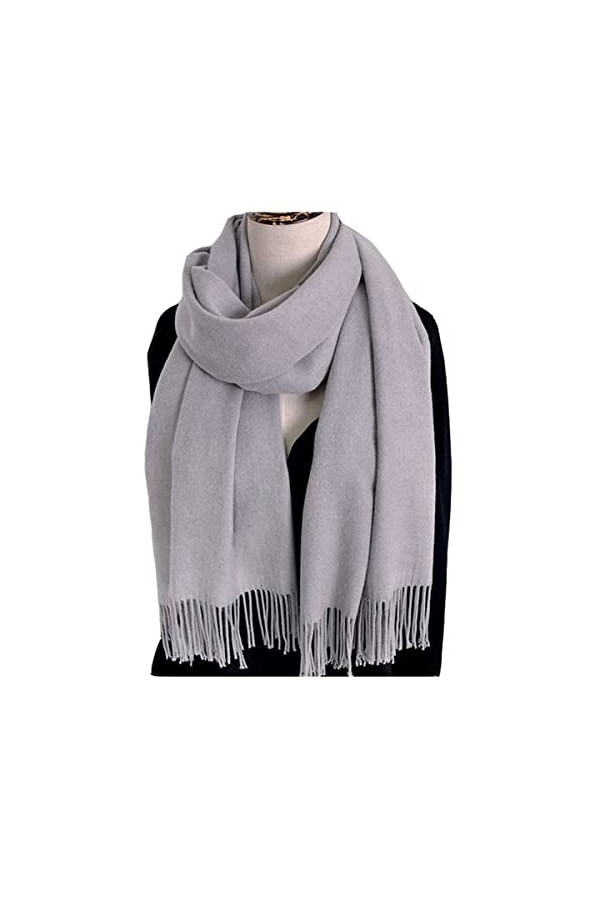 Foulard en Soie, Écharpes de Couverture pour Femmes Chaud Couleur Pure Laine Filature Doux Gland Châle Écharpes dhiver Mode 