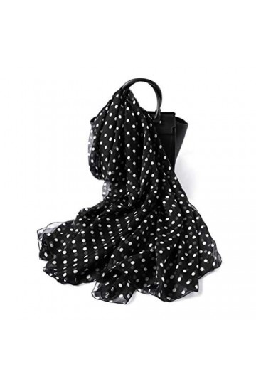 TYXL Foulard de Soie Femme, Écharpe Femmes Mode Noir et Blanc Wavelet Point Écharpe Longue Écharpe en Soie Section Mince Été 