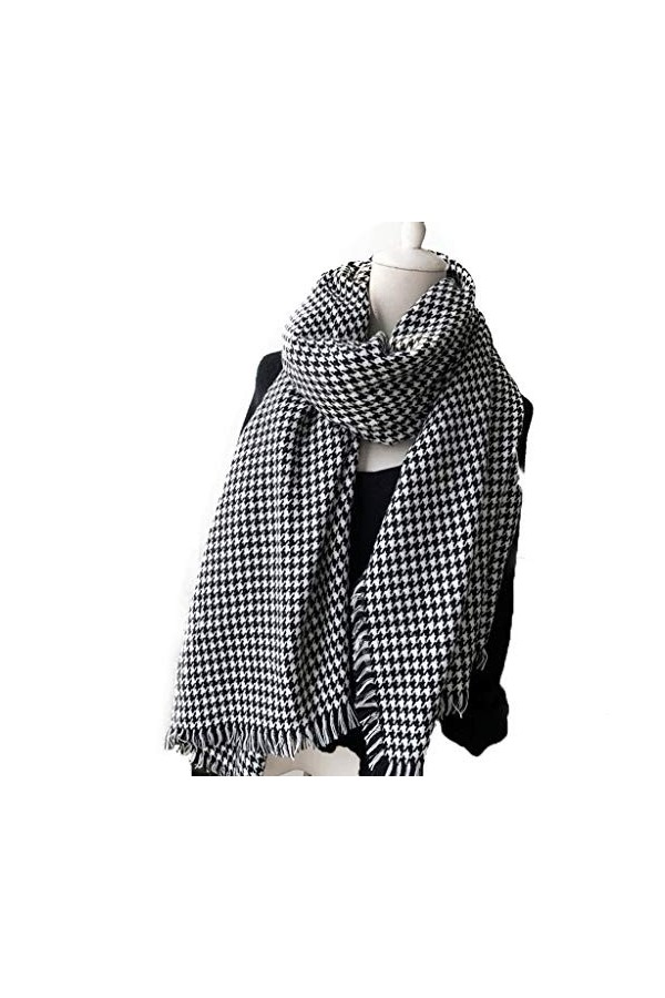 TYXL Foulard de Soie Femme, Écharpe Femmes Classique Doux Châle Écharpe à Carreaux Pied-de-Poule Dames Automne et Hiver Échar