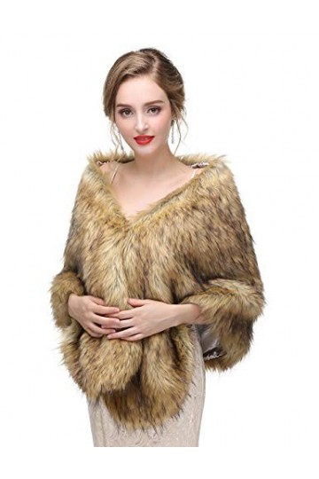 Anglacesmade Étole en fausse fourrure de mariage avec broche pour fête chaude - Marron - Taille Unique