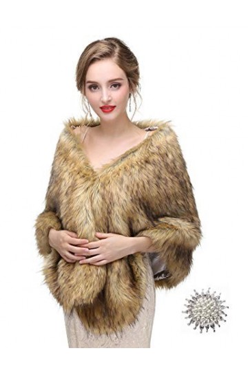 Anglacesmade Étole en fausse fourrure de mariage avec broche pour fête chaude - Marron - Taille Unique