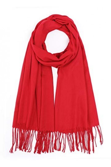 Cindy & Wendy Grand châle pashmina en cachemire doux et soyeux pour femme dans des couleurs unies, Rouge, taille unique