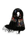 SYT-MD Echarpe Femme, Écharpes en cachemire brodées for femmes, Pashmina de fleurs dhiver for femmes, châle chaud dhiver, g