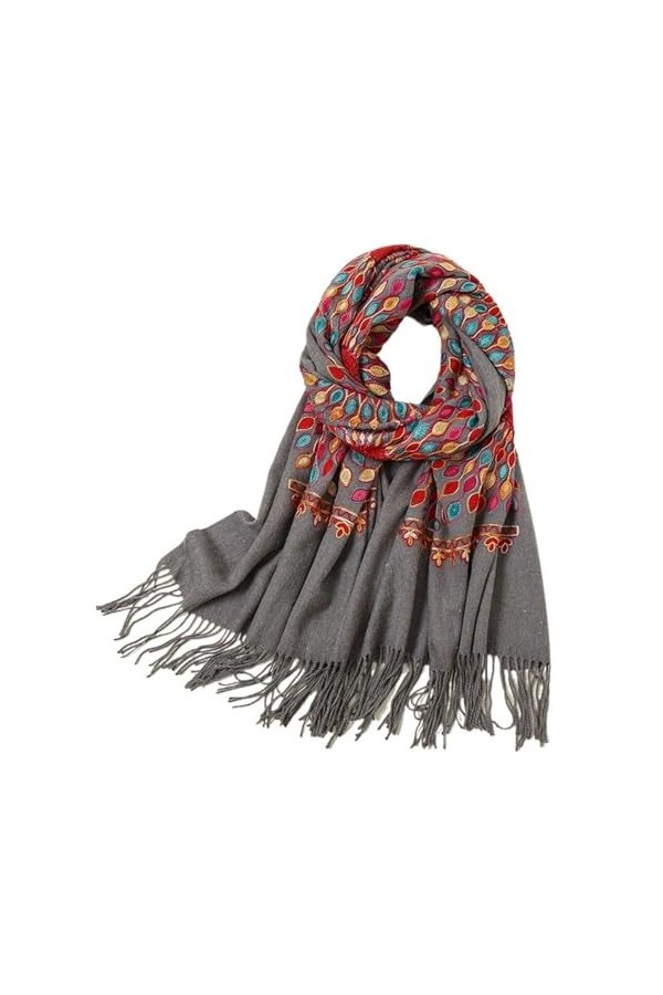 SYT-MD Echarpe Femme, Écharpes en cachemire brodées for femmes, Pashmina de fleurs dhiver for femmes, châle chaud dhiver, g