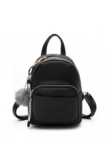 Katech Petit Sac à Dos Femme, Cuir PU Mini Sac à Dos pour Femme avec Pendentif Boule de Peluche, Petit Sac À Main pour Ados F