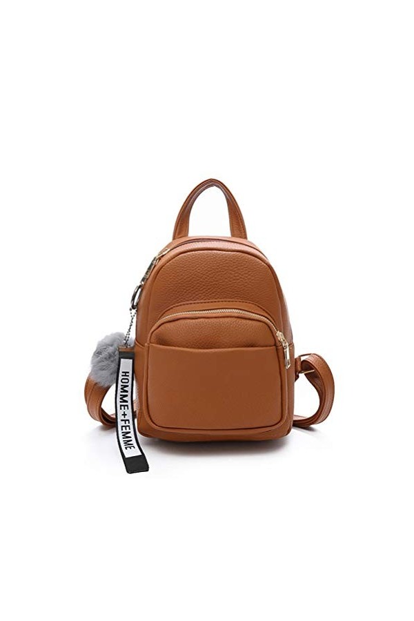 Katech Petit Sac à Dos Femme, Cuir PU Mini Sac à Dos pour Femme avec Pendentif Boule de Peluche, Petit Sac À Main pour Ados F