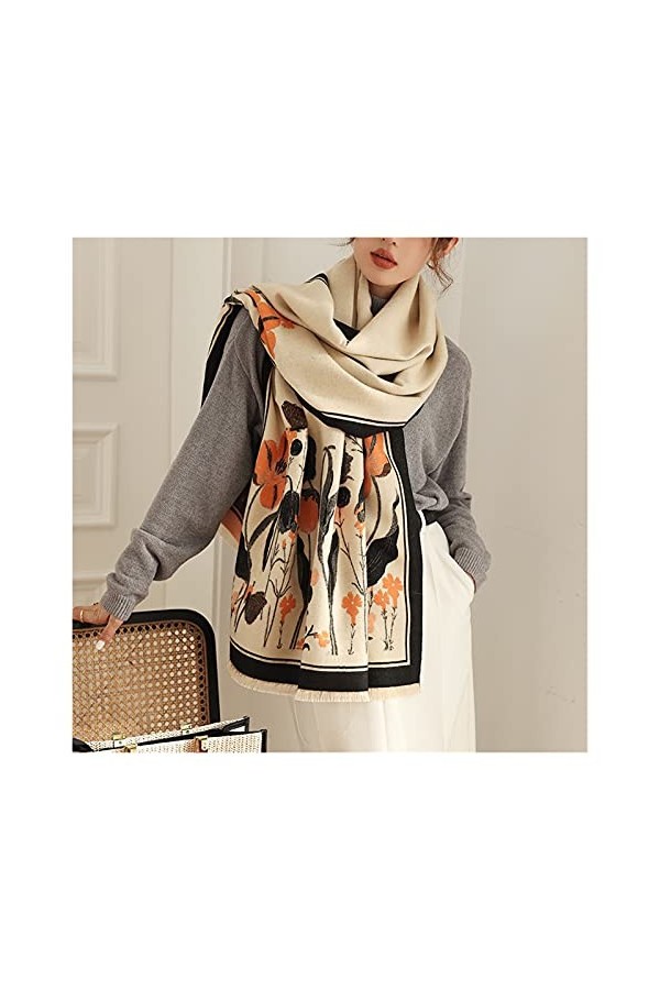 TOMYEUS Écharpes Écharpe à imprimé Floral pour Femmes Chaudes Hiver Cachemire Pashmina Foulard châles châles Femelle Couvertu