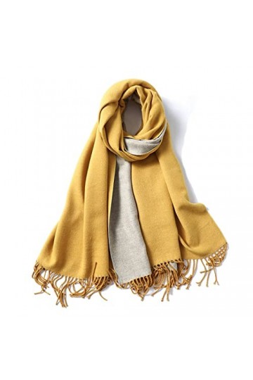CCBUY Écharpes dhiver pour femmes - Écharpe chaude jaune et blanche Épais châle dhiver pour femmes Wraps double face pour f
