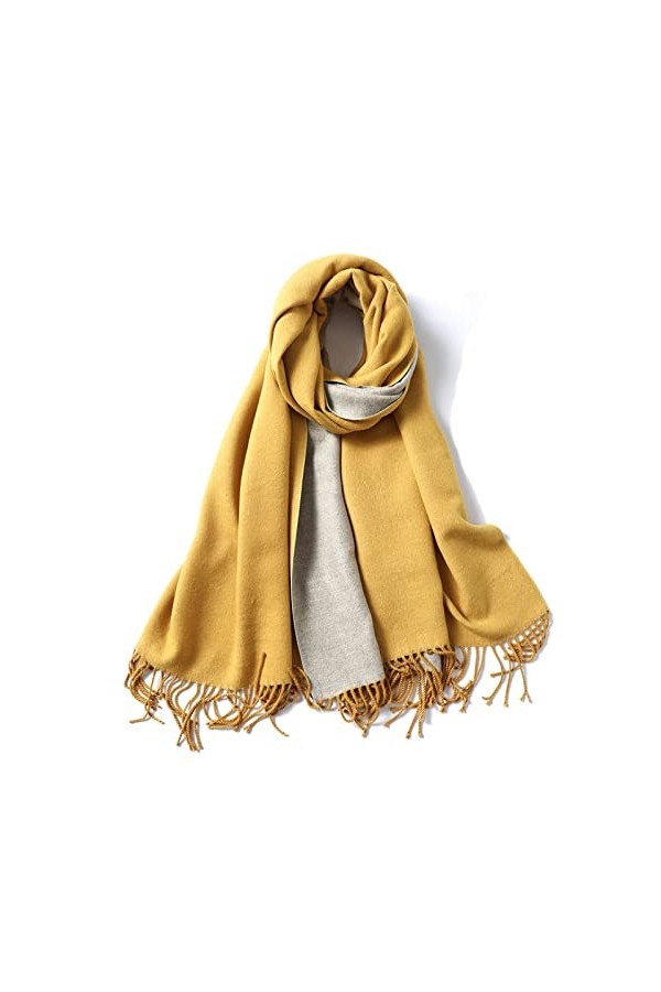 CCBUY Écharpes dhiver pour femmes - Écharpe chaude jaune et blanche Épais châle dhiver pour femmes Wraps double face pour f