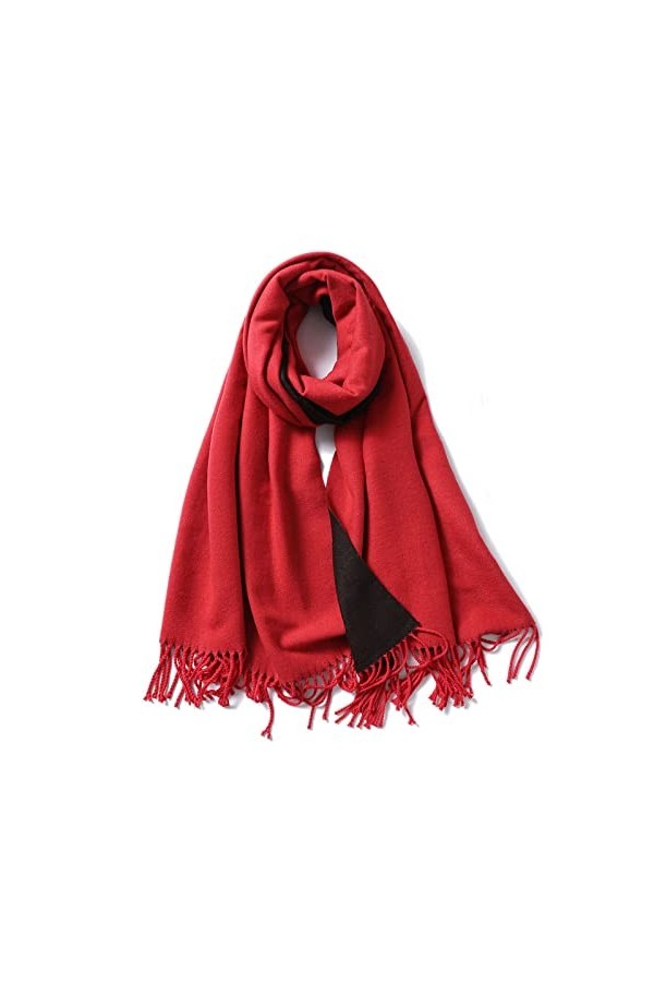CCBUY Écharpes dhiver pour femme – Écharpe chaude noire rouge épaisse châle dhiver pour femme Wraps double face femme solid