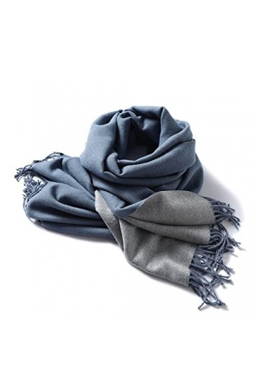 Écharpes dhiver pour femmes – Chaud gris bleu épais double couleur assortie châle dhiver pour femme Wraps double face femel