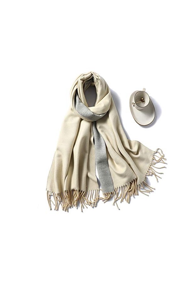 Écharpes dhiver pour femmes - Chaud Beige Gris Écharpe Épais Châle Hiver Femmes Wraps Double Face Femelle Solide Couverture 