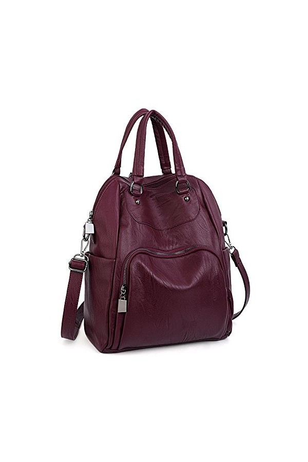 UTO Femme Sac à Dos Sac Porté Main en Multi-Façon Mode Vogue Similicuir PU Cuir Doux Brun