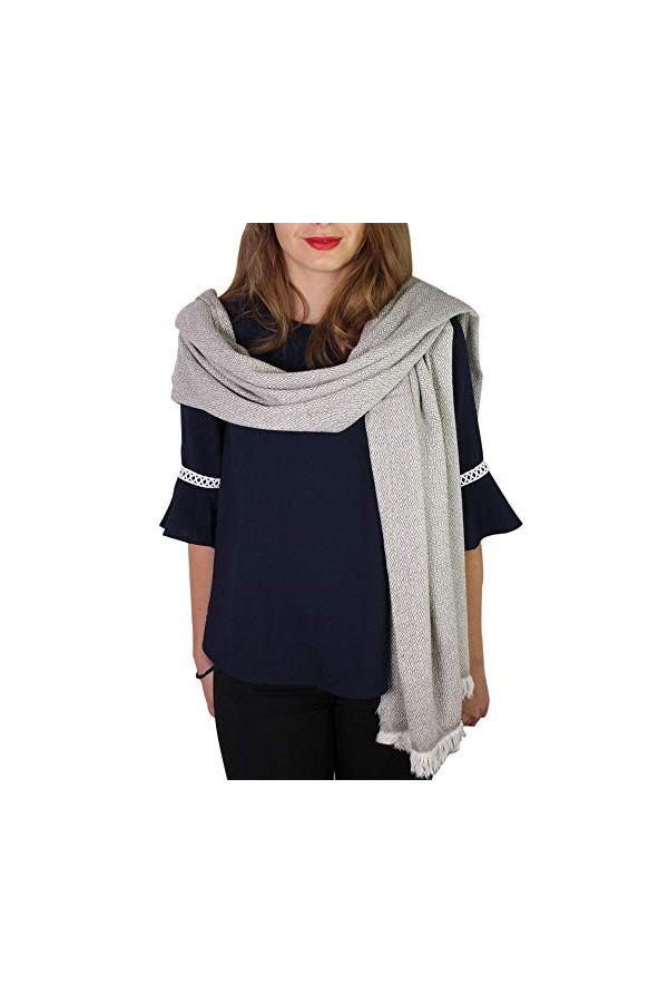 LES JARDINS DE LA COMTESSE - Grande écharpe Femme Cachemire et Laine Hiver - Etole Châle - Chaud et Léger - 70 x 210 cm - Mar