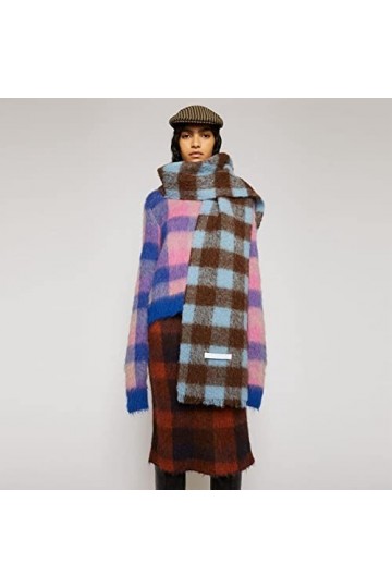Foulard Femme Soie Cheveux pour De Hiver en Echarpe Nouvelle Écharpe Multicolore À Carreaux Épais pour Femmes Même Longueur C
