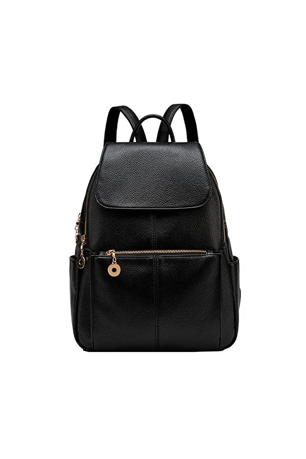 PTKRFMY Sac à Dos Femme Cuir PU Elegant Mode Voyage Loisir Sacs portés main Noir Sac a dos